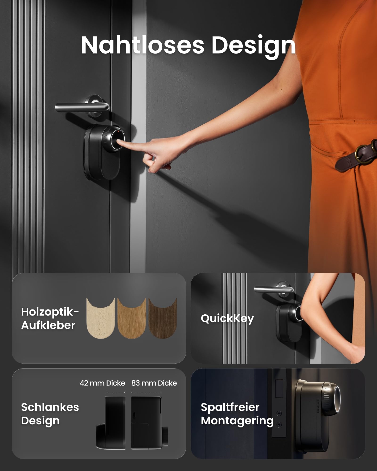 SwitchBot Smart Lock Ultra mit 3D-Gesichtserkennung&Fingerabdruck für Haustür – Elektronisches Türschloss zum Nachrüsten ohne Zylindertausch, Türöffner per Gesicht/Fingerprint/Code/Alexa WLAN/Matter 6