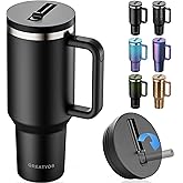 Greatyos 40 oz Tumbler with Handle and Flip Straw Lid - Upgraded Insulated Traveler Tumblers with Lids Straws Vacuum Leak Proof Stainless Steel 40oz Cup Mug Gifts for Men Women Him Her (Black)