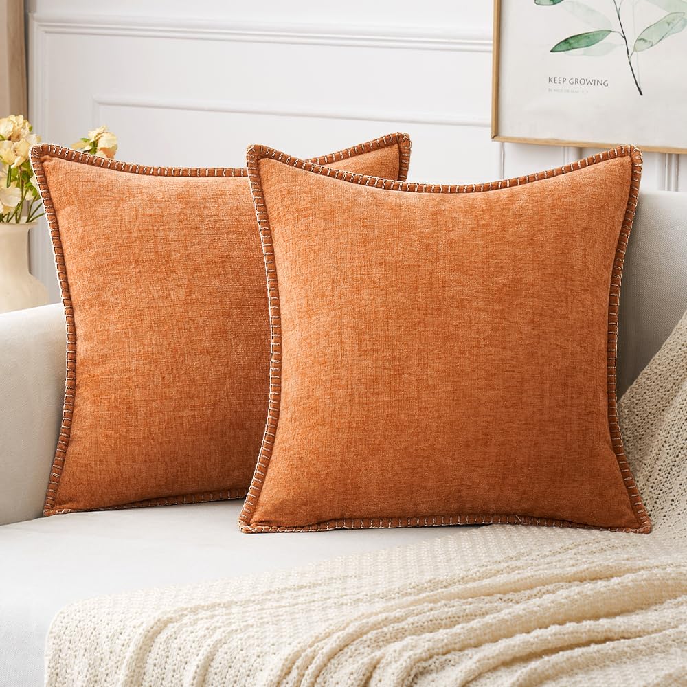 Photo 1 of MIULEE Pack of 2 Fall Couch Throw Pillow Covers 18x18 Inch Orange Farmhouse Decorative Pillow Covers with Stitched Edge Soft Chenille Solid Dyed Pillow Covers for Sofa Bed Living Room