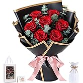 Lewondr Flower for Delivery, Preserved Flowers Bouquet, Red Roses Bouquet, Real Long-Lasting Forever Birthday Flowers Gifts for Her Wife Girlfriend Valentines Day Anniversary Mothers Day, Black-Red
