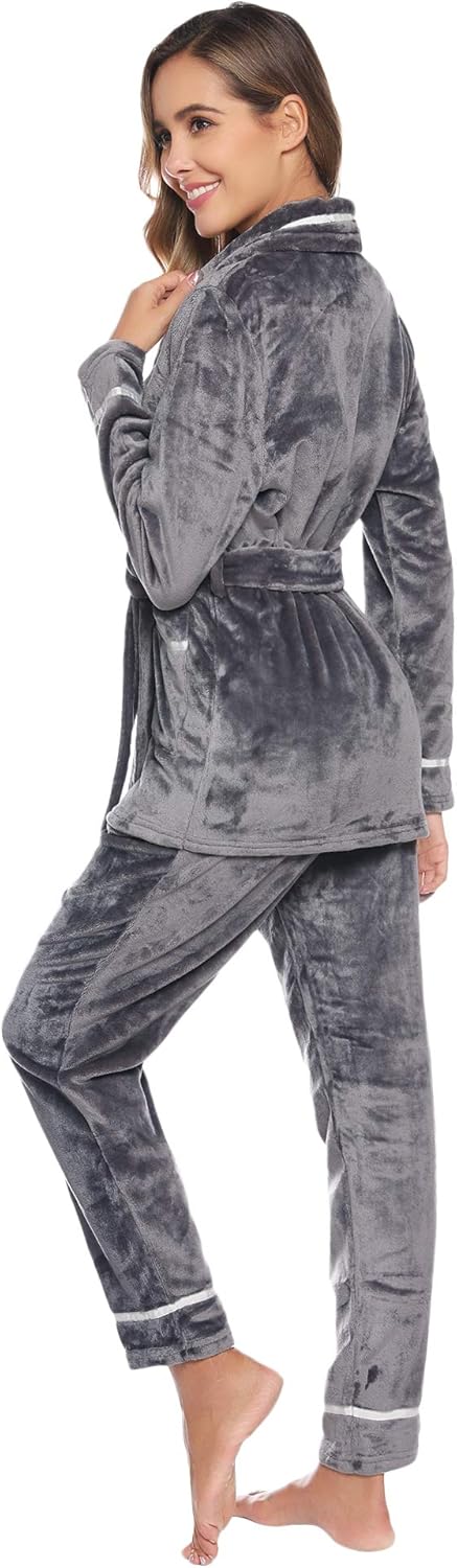 Hawiton Ensemble Pyjama Femme Polaire Ensemble De Pyjama 2 Pieces Pyjamas Boutonne Avec Poches Manche Longue Vetements De Nuit Femme Vetements De Nuit Zwembaddebeemd Nl