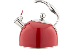Viking 3-Ply Stainless Steel Tea Kettle, 2.6 Quart Stovetop Hot Water Pot with Tempered Glass Lid, Ergonomic Handle, Induction Ready, Red