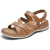 Littleplum Women's Flat Sandals With Arch Support Open Toe Comfortable Adjustable Walking Sandals for Summer Beach Travel