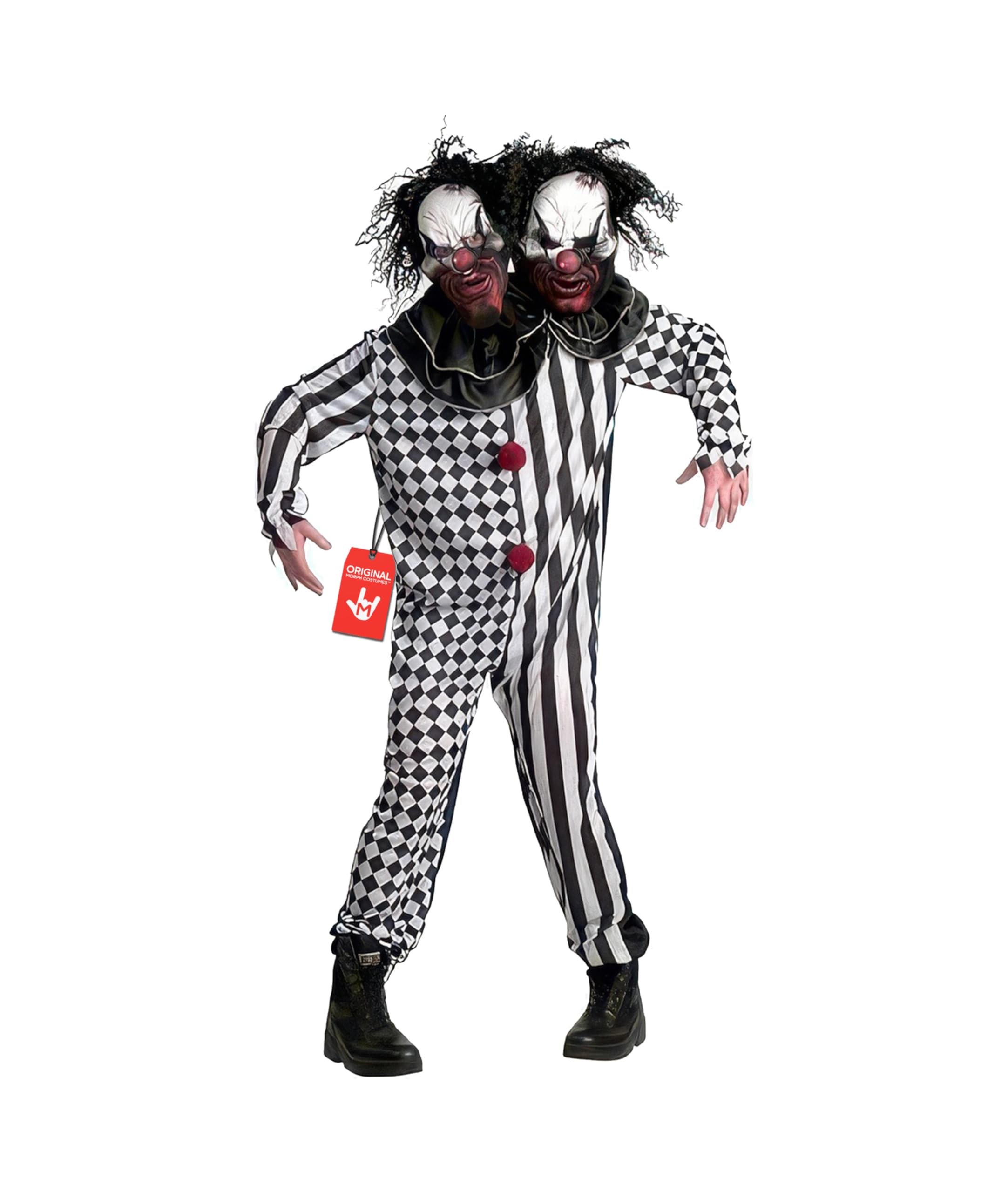 Morph Two Headed Clown Adult Costume, Scary Clown Costume Adult, Halloween Costumes Men, Killer Clowns Halloween Costumes, X-Large