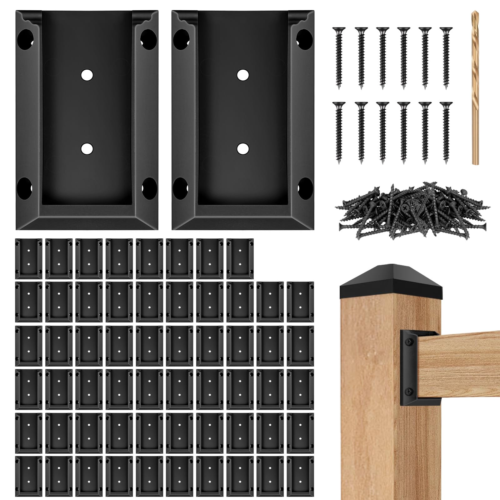 Photo 1 of Eapele 50PCS Deck Railing Bracket Connectors for 2x4 Railing Wood Post, Railing Post Brackets with 300PCS Coated Iron Screws for Deck Rails Fence Handrail Wooden Stair Connection