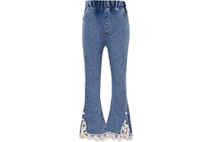 JanJean Kids Girls Elastic Waist Slim Fit Bell Bottom Denim Pants Casual Distressed Ripped Stretch Skinny Flare Jeans