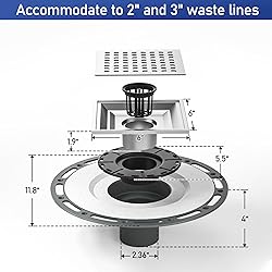 Bernkot Square Shower Drain, 6" Brushed with PVC