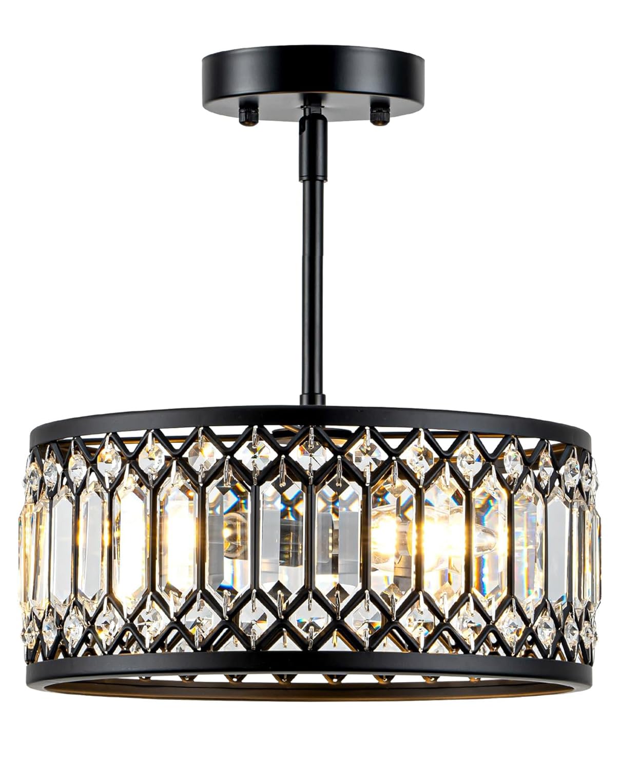 Photo 1 of Zlepmlla Crystal Black Ceiling Light, Modern Light Fixture Ceiling, Chandelier for Living Room Dinning Room Bedroom Walk-in Closet 3-Light 12.2 Inch