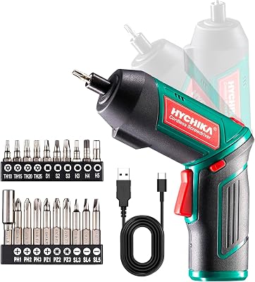 Chave de fenda elétrica 6n.m, hychika chave de fenda elétrica sem fio 3,6v bateria 2,0 ah. luz led, carregador com cabo de 3,5 mm, 20 acessórios