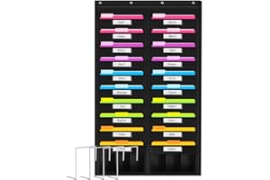Godery Heavy Duty Storage Pocket Chart for Classroom and Office,Clear Storage Pocket Chart for Files Folder (20+6 POCKETS & NAMETAG)
