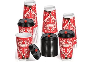 Disposable Coffee Cups with Lids Christmas Paper Cups 16 oz 20 Packs, Eco-Friendly Disposable Hot Coffee Cups for Coffee Choc