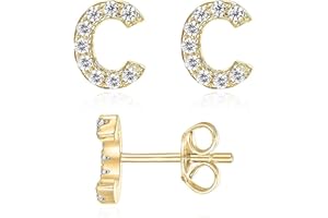 Initial Stud Earrings for Girls, 14K Gold Plated Sterling Silver Post Cubic Zirconia Stud Earrings, Hypoallergenic Earrings f
