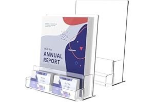 HLF-ho Brochure Holder 8.5x11 Inch Acrylic Literature Holders Clear Plastic Flyer Display Stand with Removable Business Card Organizer for Pamphlets, Booklets, Magazines, Menus for Office, 2 Pack