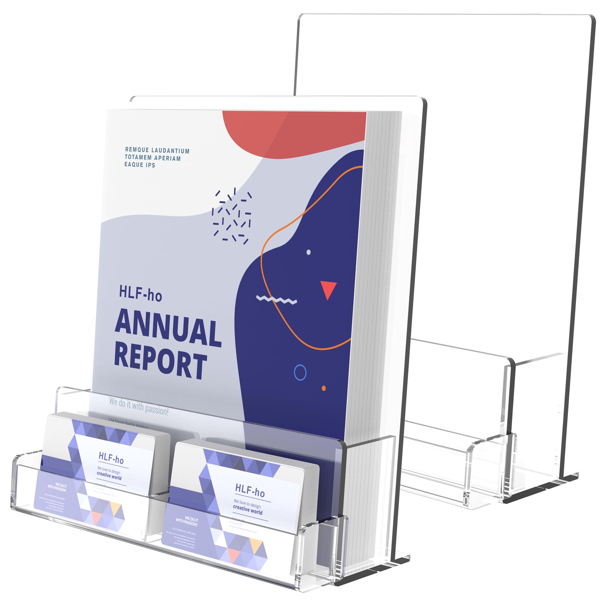 Photo 1 of HLF-ho Brochure Holder 8.5x11 Inch Acrylic Literature Holders Clear Flyer Display Stand with Business Card Slot Pamphlet Holder Multi Purpose Organizer for Office, Lobby, Hotels, Trade Shows, 2 Pack