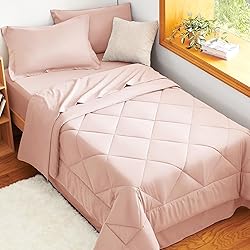 CozyLux Twin Comforter Set with Sheets Blush Pink