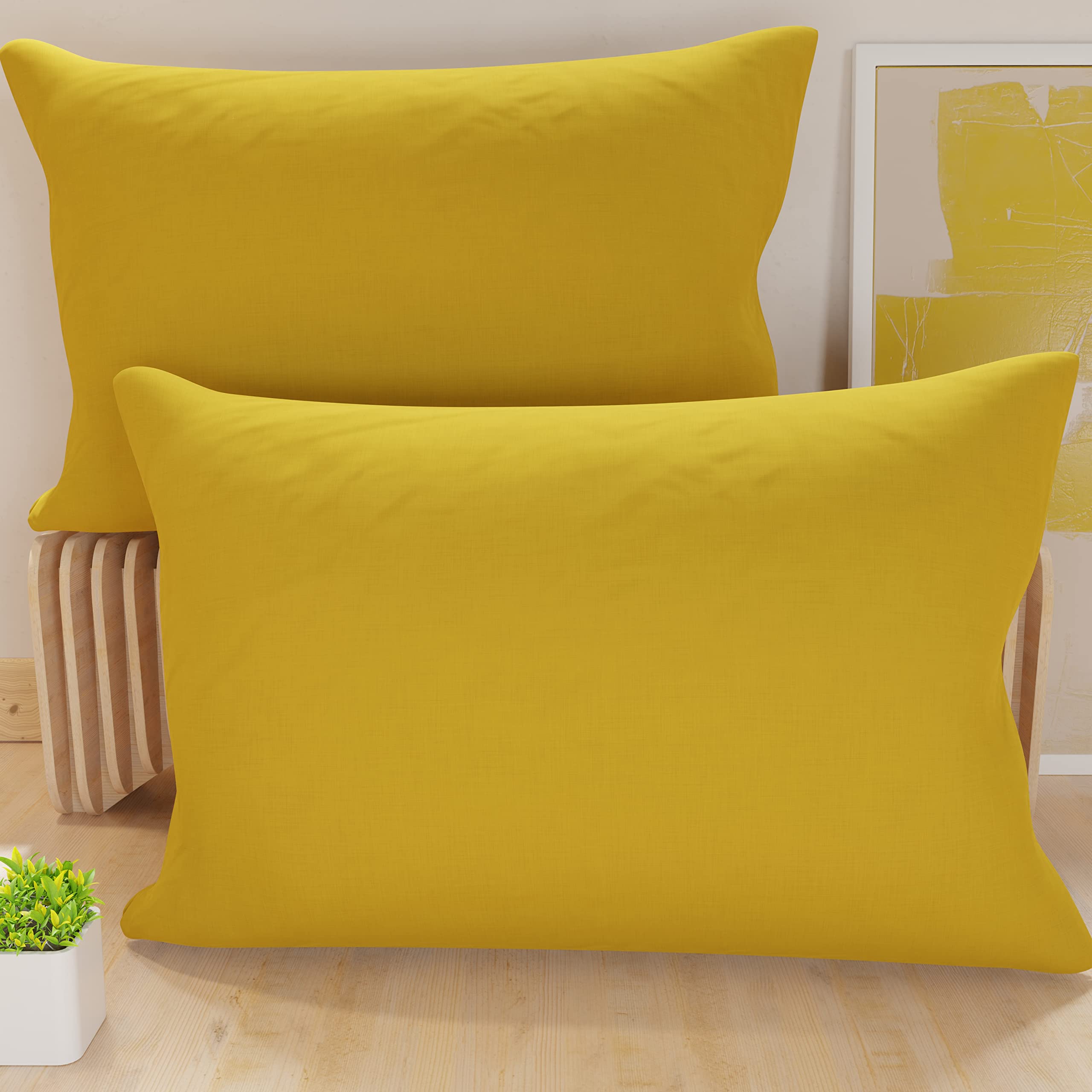 PETTI Artigiani Italiani - Pair of Microfiber Pillowcases 50x80 cm, Bedroom Cushions, Sofa, Set of 2 Cushion Covers, Solid Color Yellow Pillowcase, 100% Made in Italy