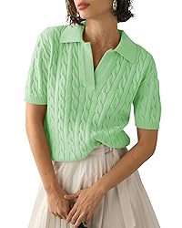 Imily Bela Women's Cable Short Sleeve Sweaters Tops