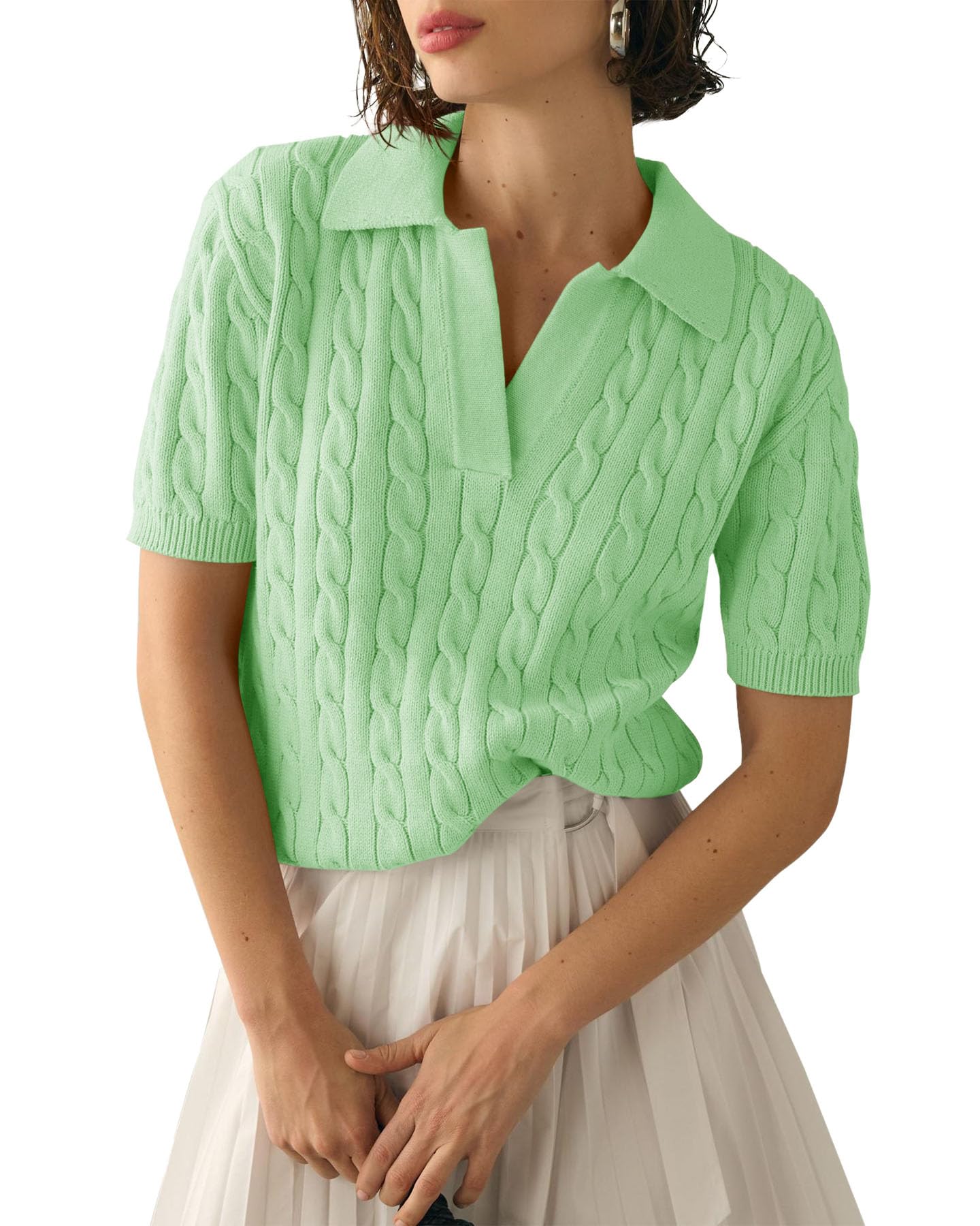 Imily Bela Women's Cable Short Sleeve Sweaters Tops