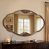 Besdomus Vintage Gold Wall Mirror: 33"x19.5" Baroque Antique Large Mirror - Traditional Ornate Decorative Brass Mirrors for E