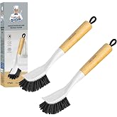 MR.SIGA Dish Brush with Handle, Dish Scrubber Brush for Pans, Pots | Durable bristles with effective scrubbing power, bamboo handle, safe for non stick pans