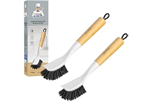 MR.SIGA Dish Brush with Handle, Dish Scrub Brush, Bamboo Dish Brush, Safe on Nonstick Pots, Pans, 2 Pack