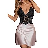 WDIRARA Women's Lace Satin Nightgowns Criss Cross Backless Cami Night Dress Chemise Sleepwear