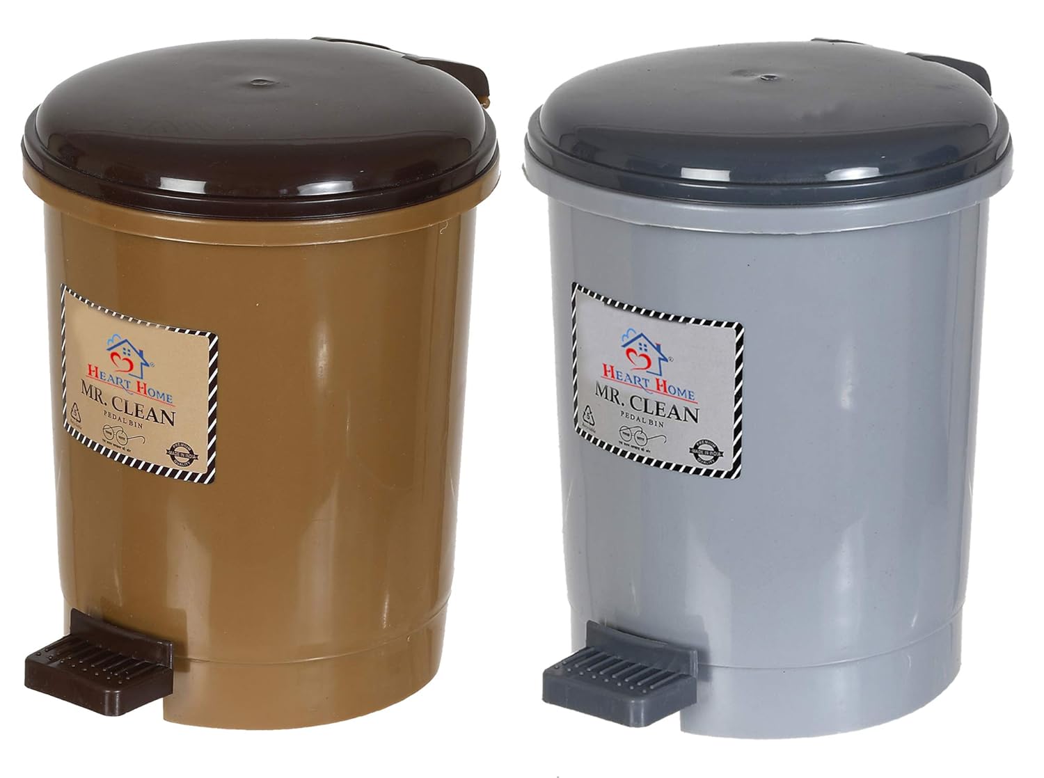 Heart Home 2.5 Liter Mini Desktop Trash Bin with Lid Tiny Garbage Trash Bin (Grey & Coffee)Pack