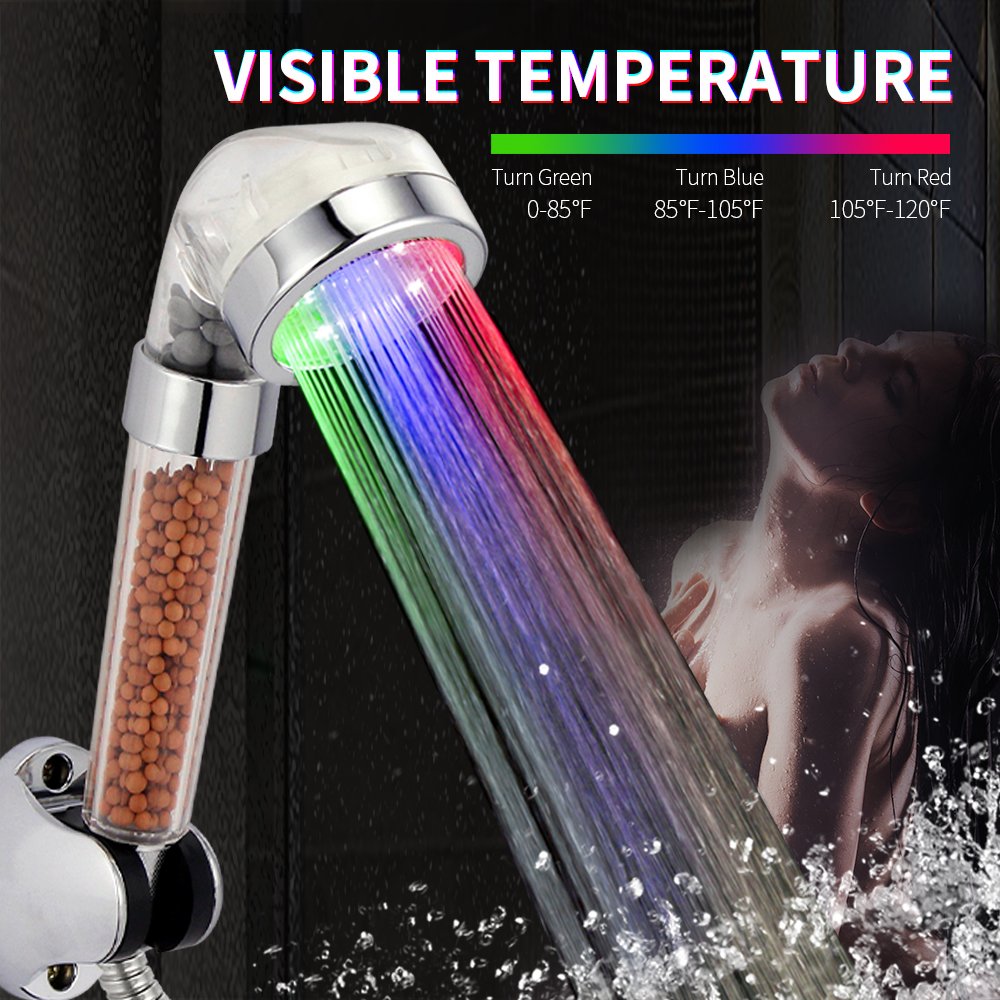 VEHHE 3 Colors Round Rainfall Hand Held Fixed Shower Head High Pressure & Saving Water Negative Lons Shower Sprinkler Head for Relation,Spa,Dry Skin and Hair