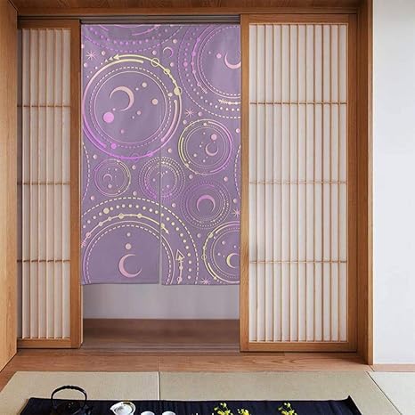Amazon Kimdface 部屋仕切り のれん 天文幾何学 月 星 手作り 紫色の背景 おしゃれ 暖簾 玄関 キッチン リビング 飲食店 出入り口 ロング のれん カーテン 幅86 丈143cm のれん オンライン通販