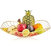 LINXIU Metal Wire Fruit Basket Fruit Bowls Decorate Kitchen Counter Table Bowl Storage Vegetable Stand Holder for Breads Snacks (Gold)