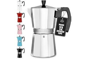 ZULAY KITCHEN Zulay Moka Pot Espresso Stovetop Coffee Maker - Leak-Proof, Stainless Steel, Easy to Clean, Heat Resistant Handle & Knob -for Authentic Cuban & Italian Style Espresso - Makes 12 Espresso Cups - Silver