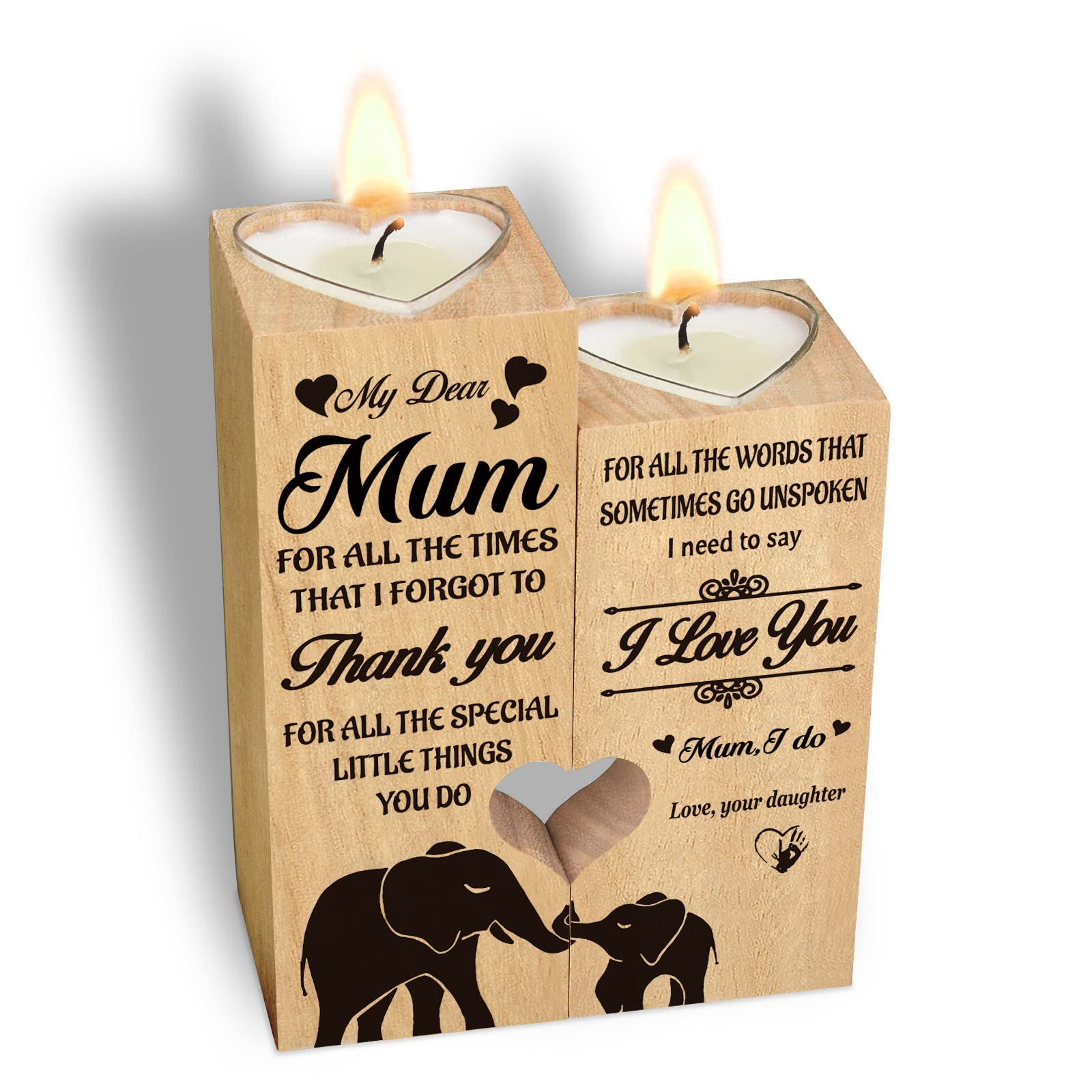 Niuniu Heart-shaped Candlestick-Candle Valentines Decoration-Birthday-Wooden - mum gifts birthday gifts for mum candle holder,Mum Gifts From Daughter
