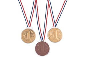 FUN EXPRESS Chocolate Winner Medals, Award Medal Necklaces, Gold Metal Ribbon Candy Medallions (12)