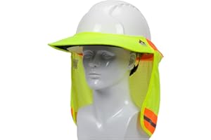 EZ-Cool 396-801FR-YEL FR Treated Hi-Vis Hard Hat Neck Sun Shade Shield Accessories with Visor, Large, Yellow - Fits Both Cap Style & Full Brim Hard Hats