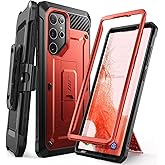SUPCASE for Samsung Galaxy S22 Ultra Case with Stand (Unicorn Beetle Pro), [Built-in Front Frame & Belt-Clip] [Military-Grade Protection] Full-Body Rugged Phone Case for Galaxy S22 Ultra, Ruddy