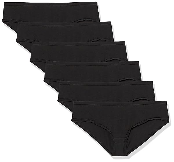 AMAZON ESSENTIALS WOMEN’S COTTON HIPSTER UNDERWEAR – DISCONTINUED COLORS, PACK OF 6, BLACK, 6X