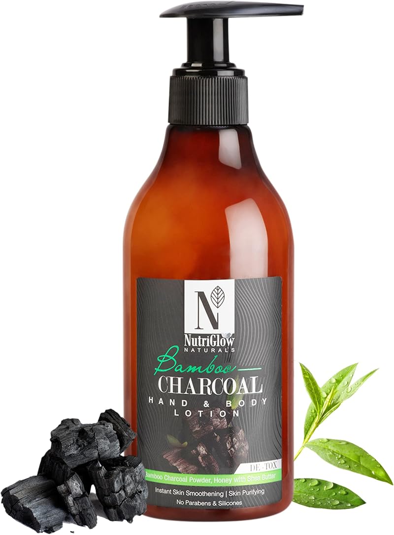 NutriGlow Bamboo Charcoal Hand Body Lotion Shea Butter Honey pH Balance 10.14Oz