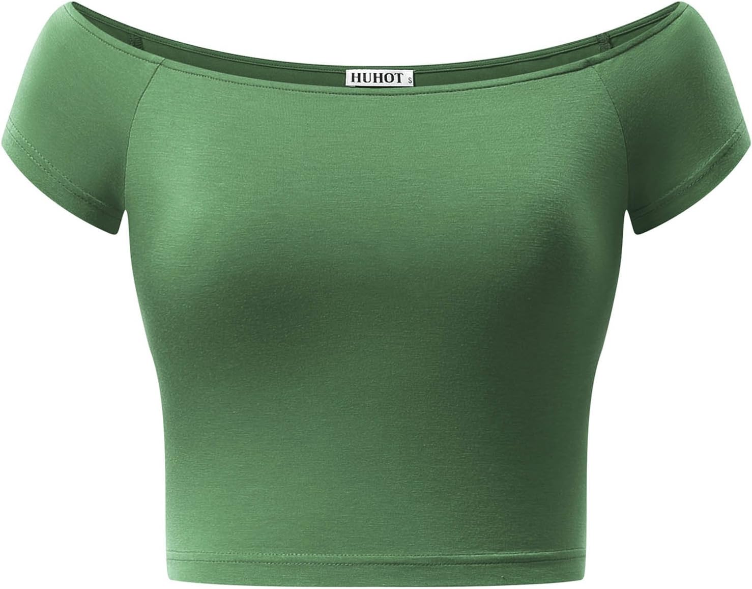 HUHOT Womens Basic Short Sleeve Off-Shoulder Short Cami Crop Tank Top