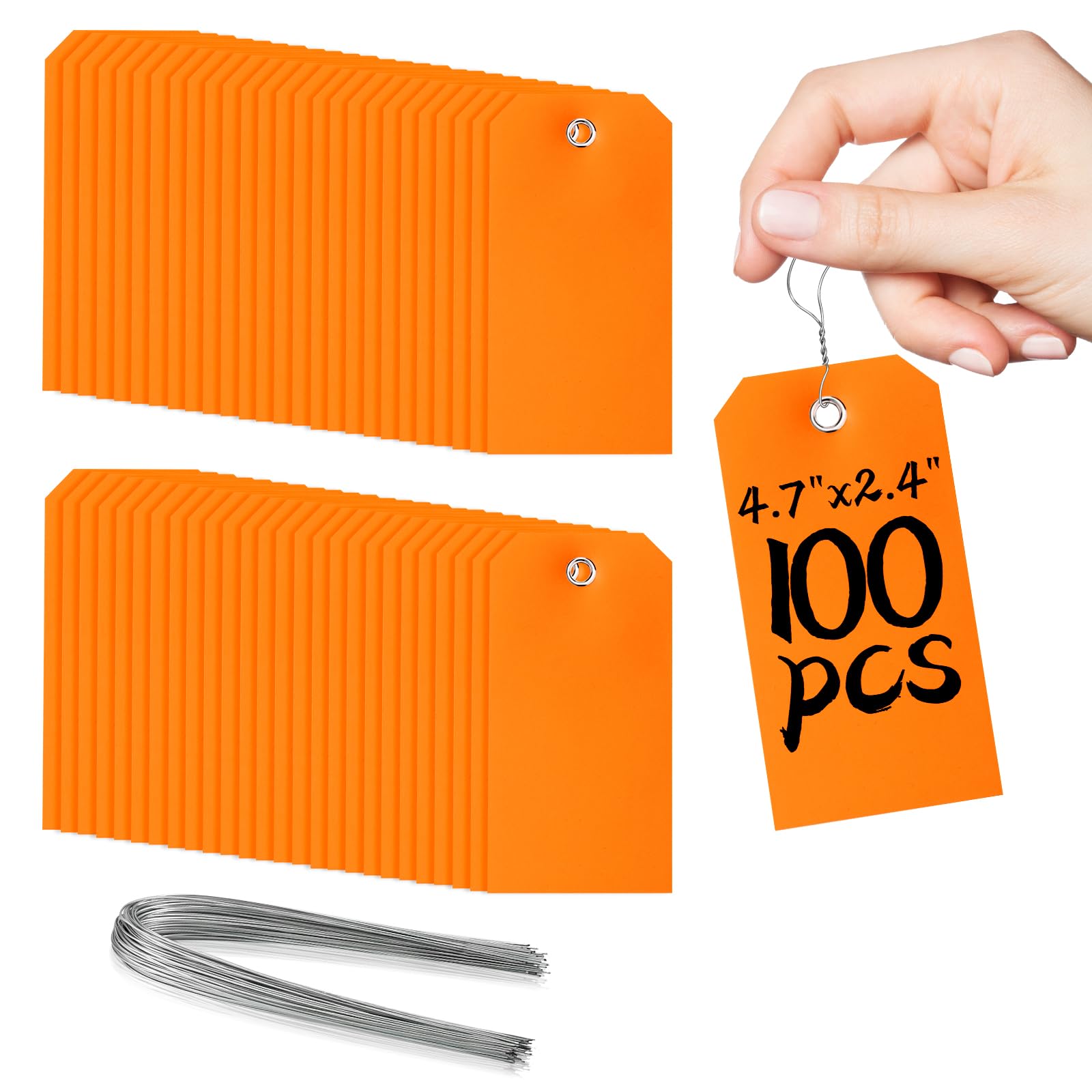 Photo 1 of 100 Pcs Marking Tags with String Rectangle Plastic Hang Tags Waterproof Orange Tags Wire Tags Write On Tie On Labels Tags for Auto Parts Luggage Garage Inventory DIY Price (Orange, 4 3/4" x 2 3/8")