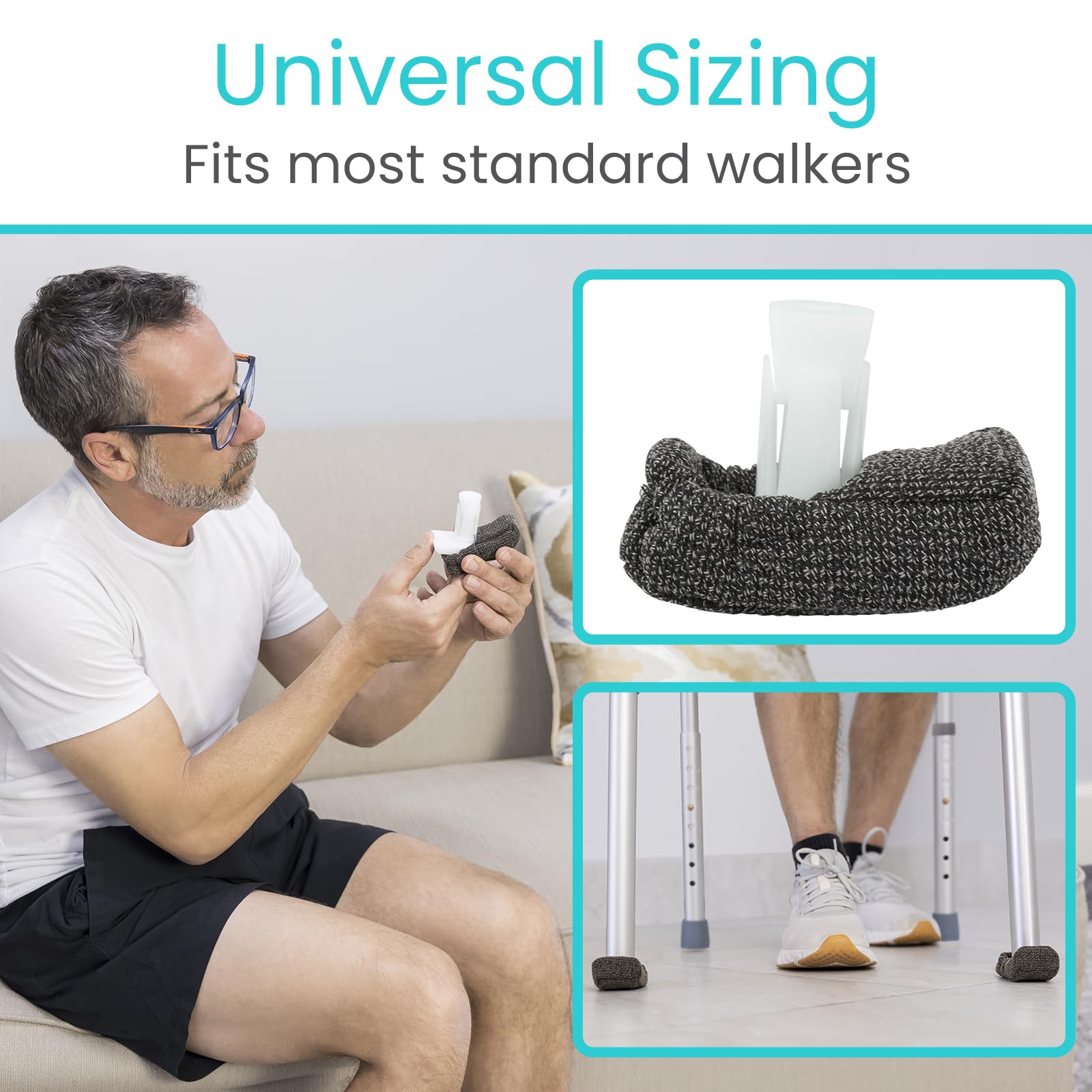 Vive Walker Ski Glide Covers 4 PCS - Accessories for Folding Walkers - Heavy Duty Removable Padded Replacement Caps for Seniors - Precut Padding, Rollator Tennis Ball, Feet Sliders for Indoor, Outdoor