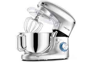 CHeflee - Stand Mixer, 660W 6+P with 6.5 Quart Stainless Steel Bowl, Dough Hook, Wire Whip and Whisk, for Most Cooks,Silver