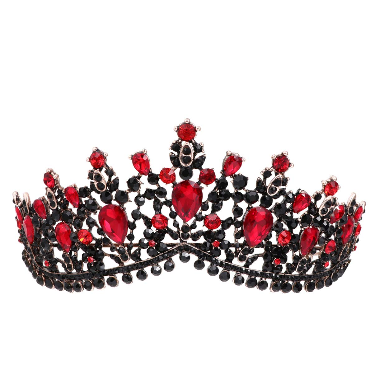 FRCOLOR Baroque Queen Crown Vintage Bridal Crown and Tiaras Rhinestone Crystal Tiara Crown Headband for Prom Wedding Halloween Party (Red)