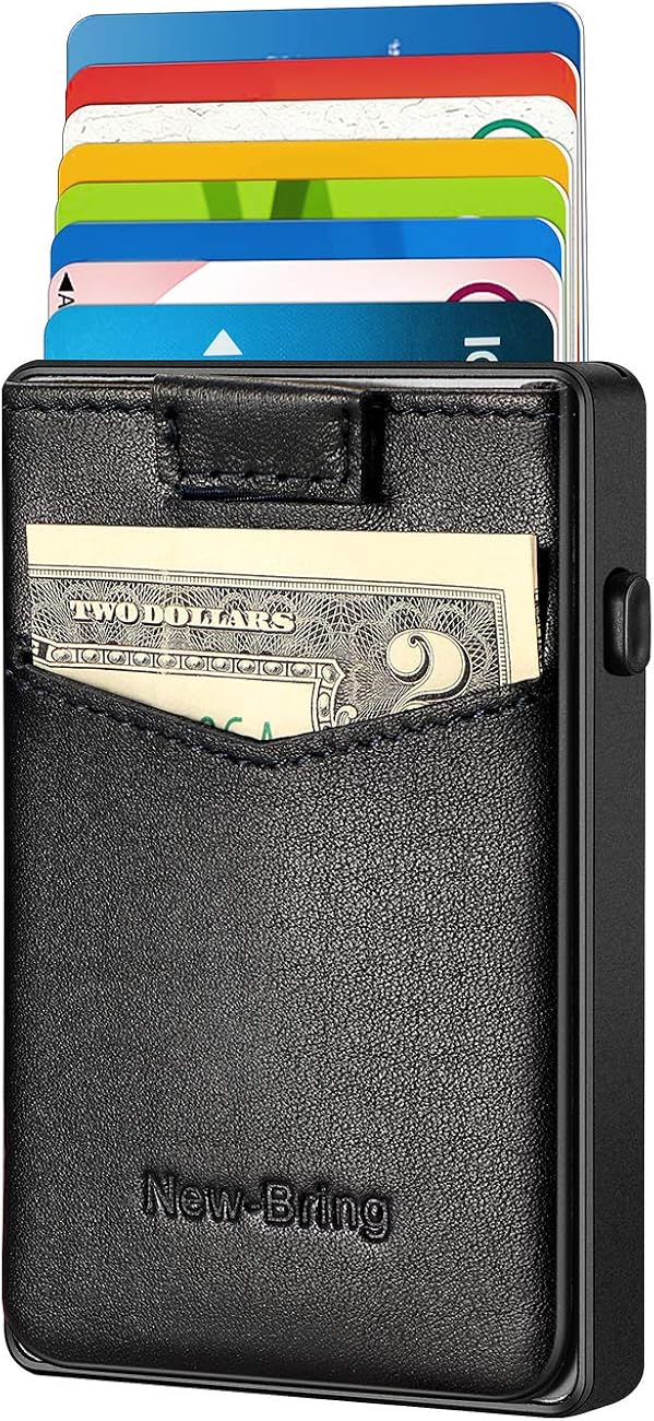 NEWBRING Leather Pop Up Wallet for Men Minimalist Credit Card Holder