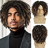 GNIMEGIL 14 Inch Short Dreadlocks Wig For Man Afro Bob Ombre Light Brown Crochet Twist Hair Braided Wigs Natural Synthetic Hair Breaking Street Dance Breathable Cap Net