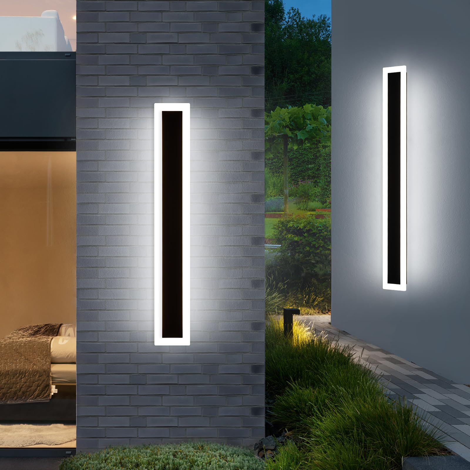 Photo 1 of (partial set) (untested) Mikeru 2Pack 47.2inch Modern Outdoor Exterior Wall Light, 3000k/4500k/6000k 3 Colors Switchable Large Outdoor Fixture Wall Mount, Ip65 Waterproof Modern Long Porch Light, Hardwired (Width: 5.5inch)
