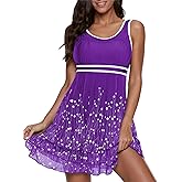 ReachMe Womens Plus Size Swimsuit Two Piece Tankini Bathing Suits with Boy Shorts Tummy Control Modest Swim Dresses