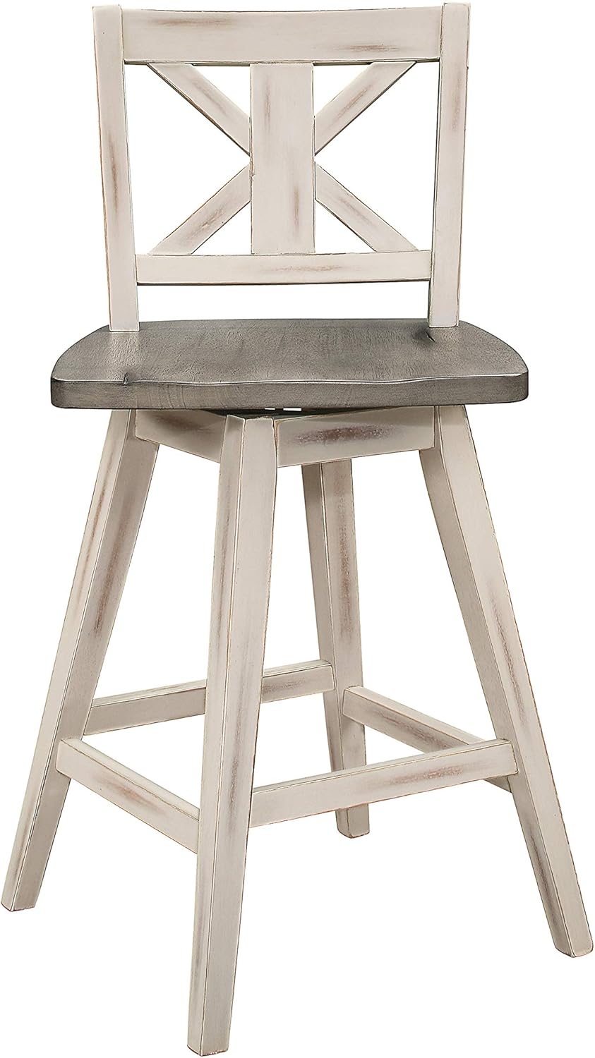Lexicon Havre Swivel Counter Height Barstool (Set of 2), Cross-24Inch, Gray/White: Furniture & Decor
