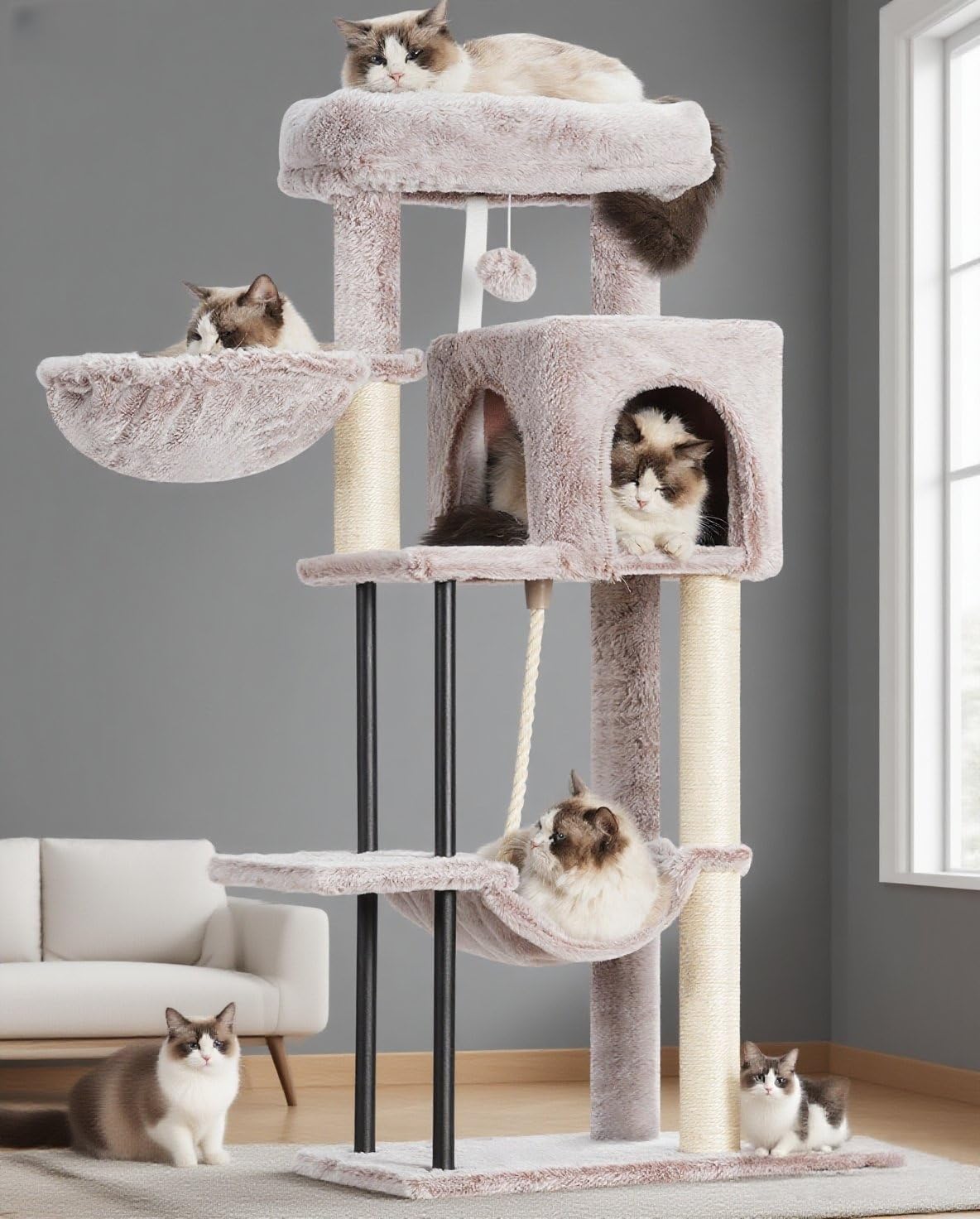 Photo 1 of Gitelsnour Cat Tree, Cat Tower for Indoor Cats, 43.3 inch Cat Tree Tower with Sturdy Steel Tube, Cat Hammock, Cat Condo for Small Cats and Kittens, Cat Scratching Post, Muchroom GCT004SMU
