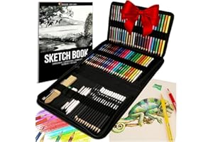 74-Piece Drawing Set - Beginner or Professional Tool Set, Pencil Case with Watercolor Pencils, Colored, Graphite, and Charcoa
