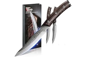 SYOKAMI Steak Knives Set of 2, 4.8 Inch High-Carbon Japanese Stainless Steel Non-Serrated Meat Knife with Wood Handle, Damasc